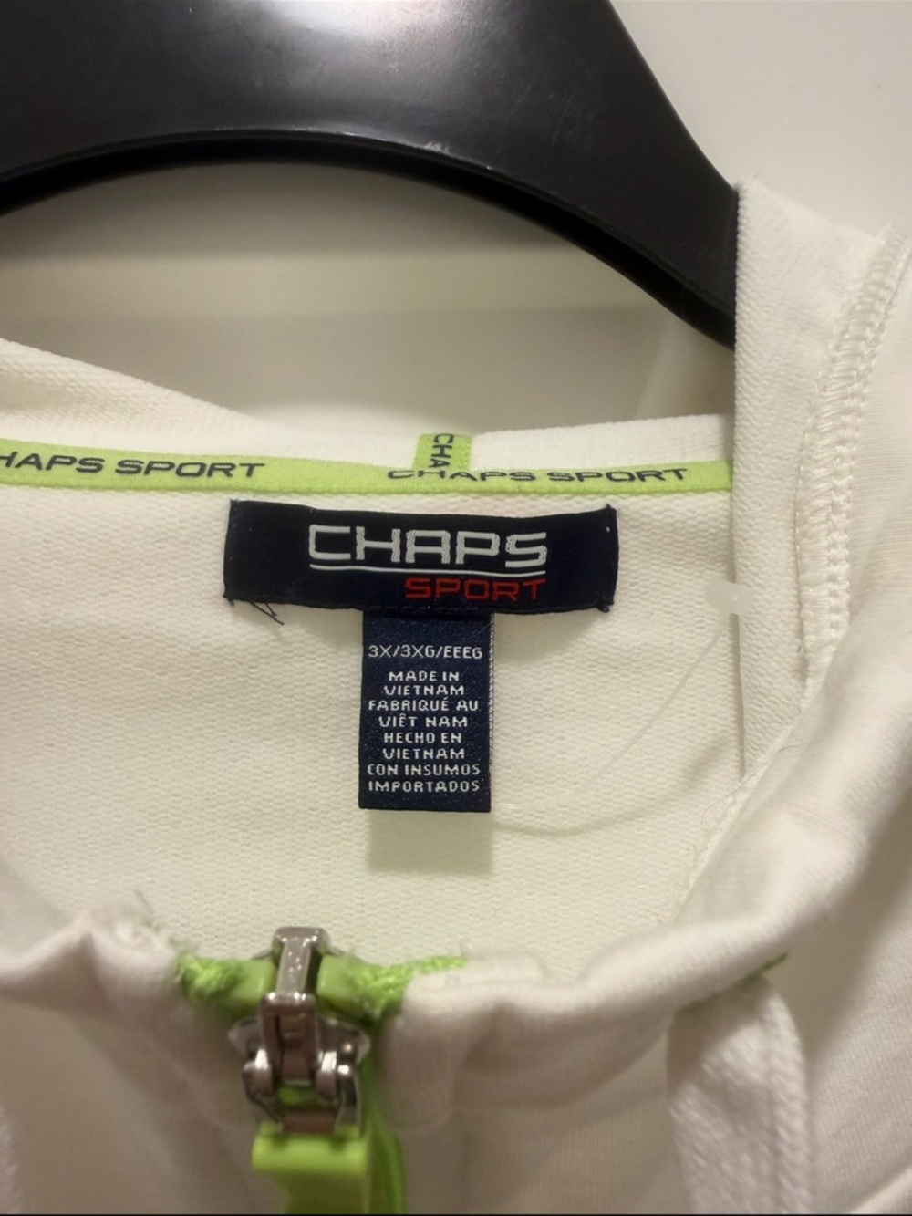 NWOT WOMENS CHAPS POLO WHITE ZIP UP COTTON JACKET SIZE 3X Lime Green and White - Picture 2 of 3